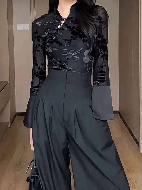 Black suit pants women's pants 2025 new spring and autumn drape high-waisted casual straight-leg wide-leg pants floor-length trousers