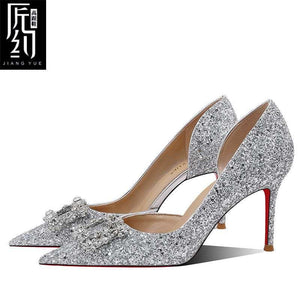 Christiana حذاء كعب عالي بتصميم Glitter مرصع بحجر فاخر لمناسباتك.