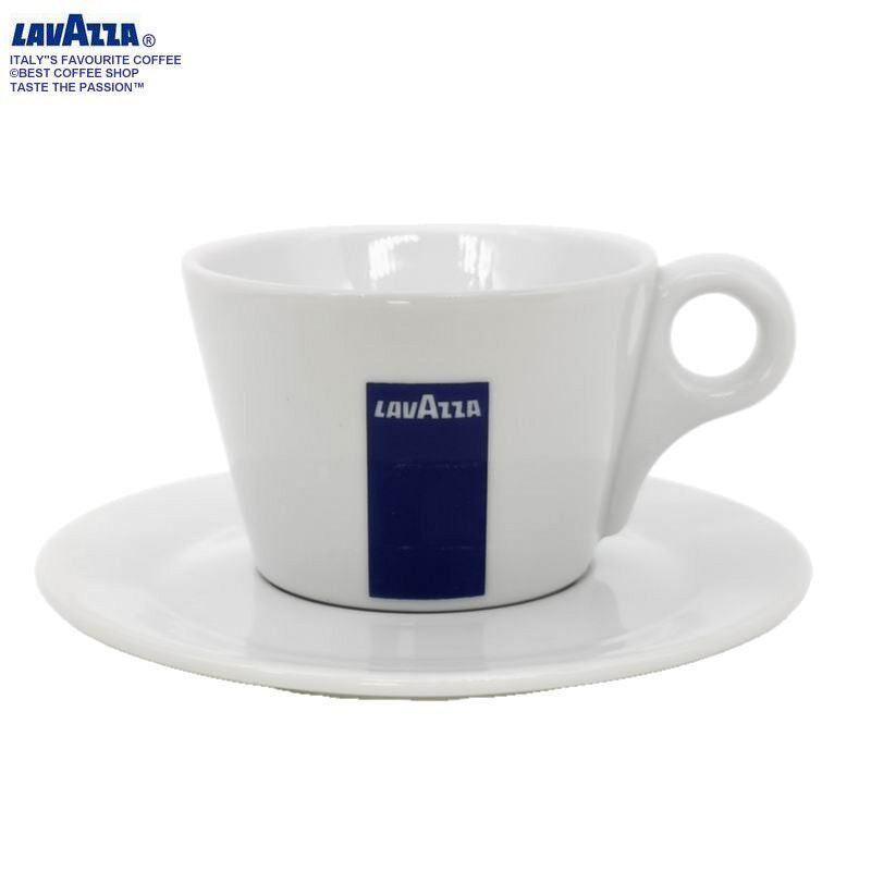 طقم فنجان قهوة Lavazza مع صحن - بورسلين أبيض وأزرق.