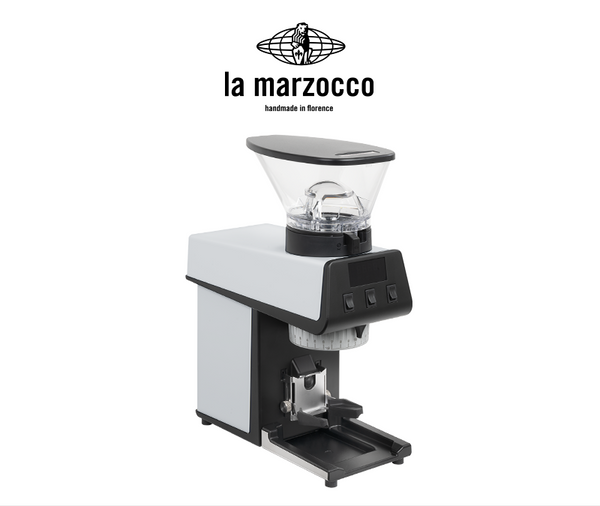 مطحنة قهوة كهربائية La Marzocco Pico بتصميم مدمج وعصري بألوان بيضاء وسوداء مدمجة