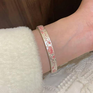 طقم أساور فضة تصميم الزهور الوردية Enamel Style.