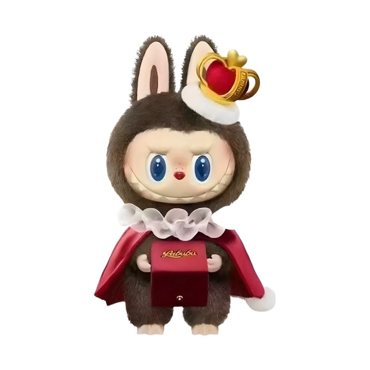 Pop Mart THE MONSTERS vinyl face doll in brown bunny outfit with crown, part of the "I FOUND YOU" series.