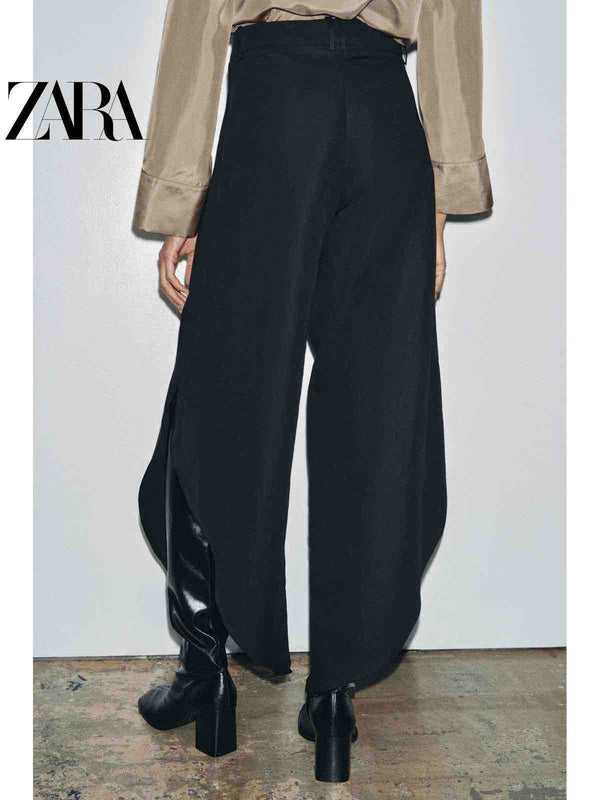 بنطال واسع بتصميم شقوق نسائي من ZARA2025 fallباللون الأسود