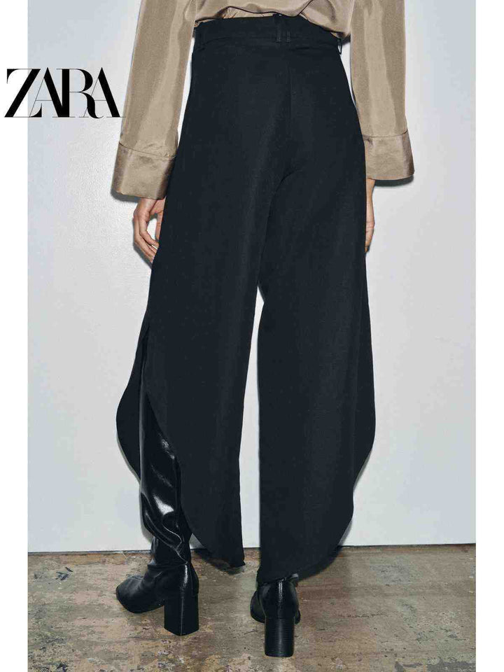 بنطال واسع بتصميم شقوق نسائي من ZARA2025 fallباللون الأسود