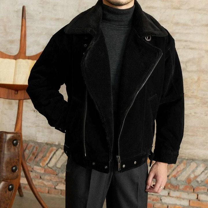Mr. Lusan English jacket black Sherling collar warm stylish men's jacket