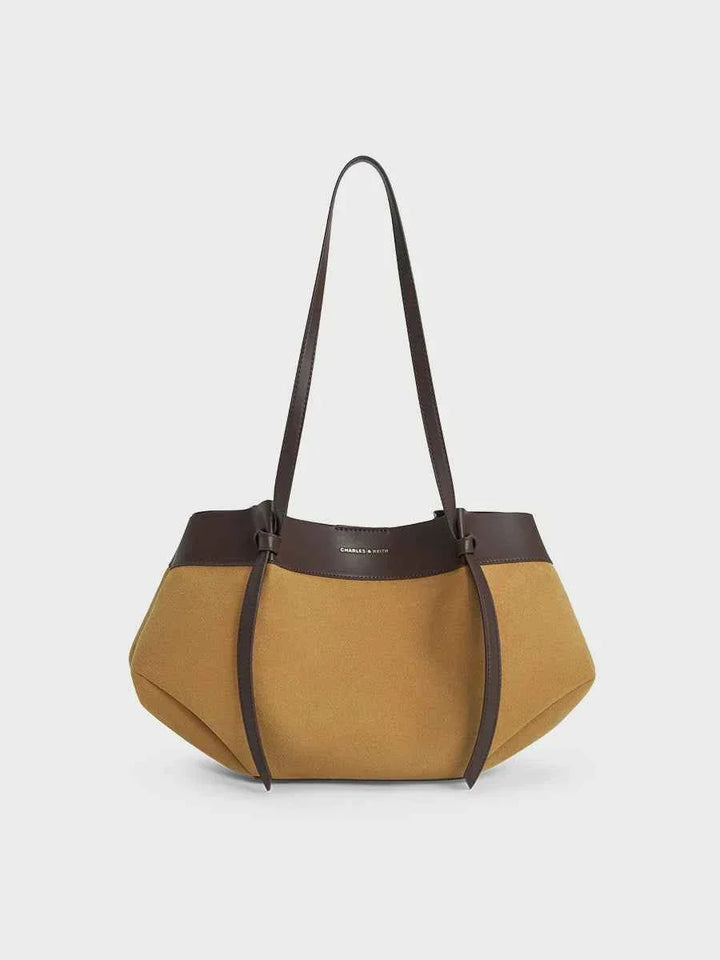 CHARLES &KEITH large two-tone tote bag with inner small pouch and shoulder strap in brown and tan colors