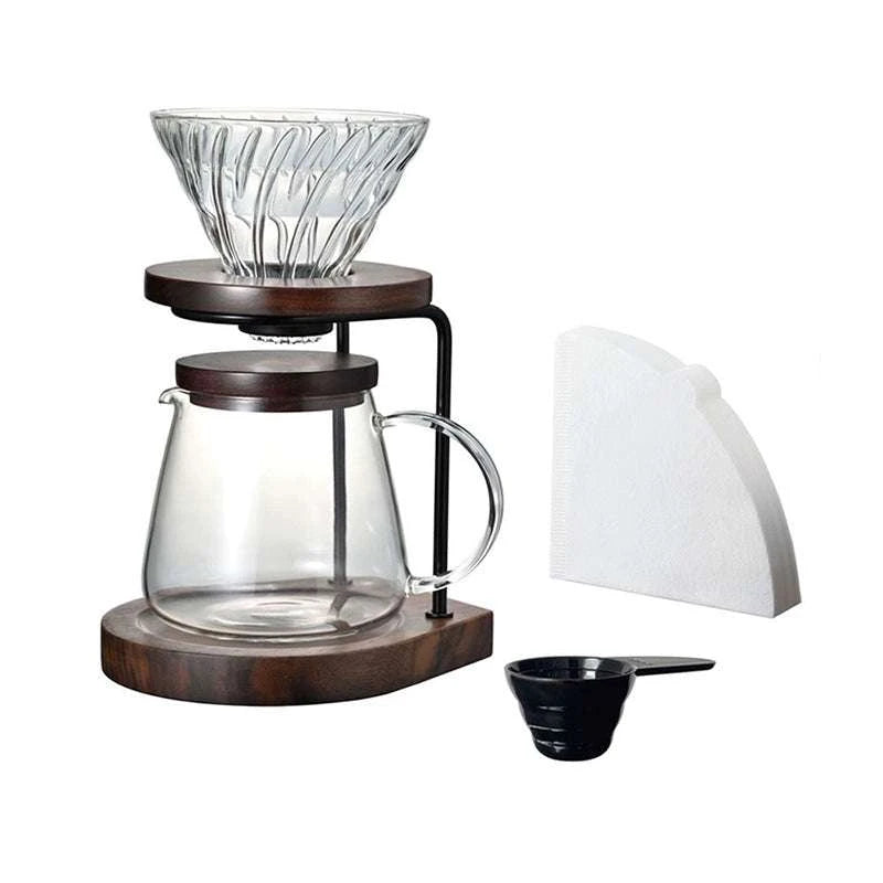 HARIO Walnut V60 Coffee Filter Cup and Grinder.