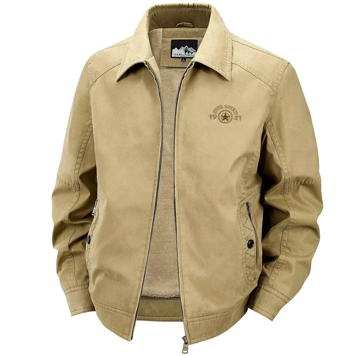 جاكيت ستار للرجال من الفليس بتصميم قطني أنيق وبطانة داخلية ناعمة باللون البيج