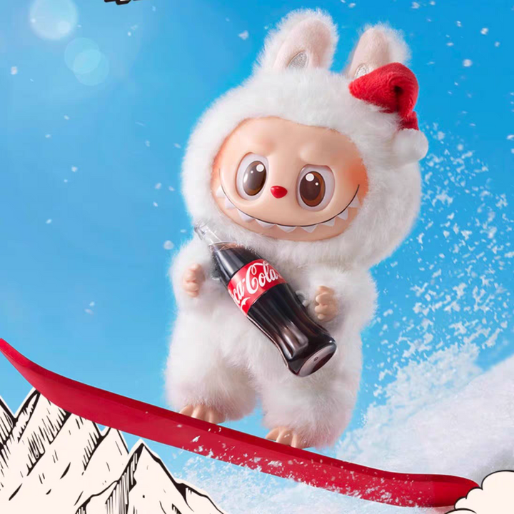 The Monsters - Coca-Cola Series figurine in white furry costume holding Coca-Cola bottle.