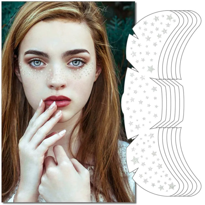 Young woman with Taylor Swift Freckle Makeup Patches featuring star-shaped designs on her cheeks