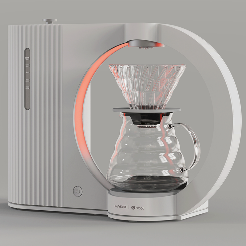 ماكينة Drip Coffee لتحضير القهوة المقطرة بتصميم عصري أبيض.