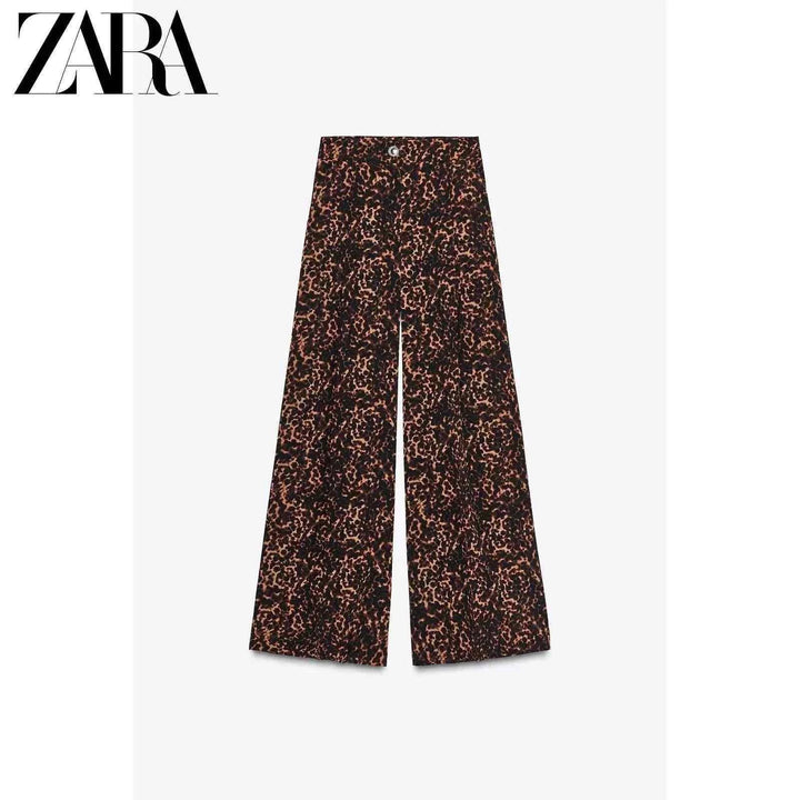 بنطلون نسائي واسع بتصميم طبعة حيوانية من مجموعة ZARA2025 لفصل الخريف