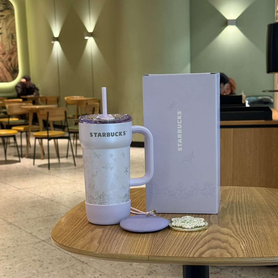 Starbucks cup 2026 spring sequence pattern series national style small fresh ceramic mark stainless steel thermos cup gift box.