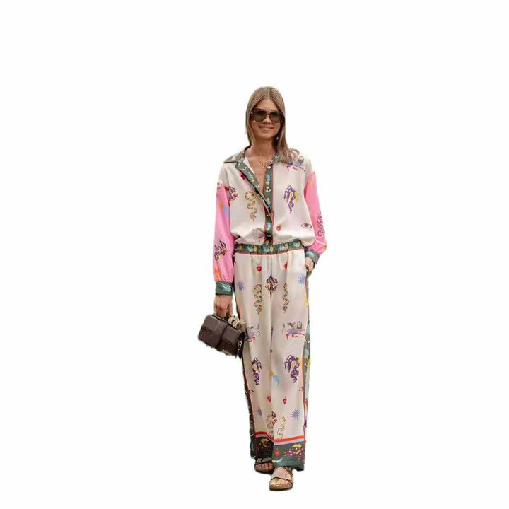 European and American casual fashion linen print long-sleeved suit.