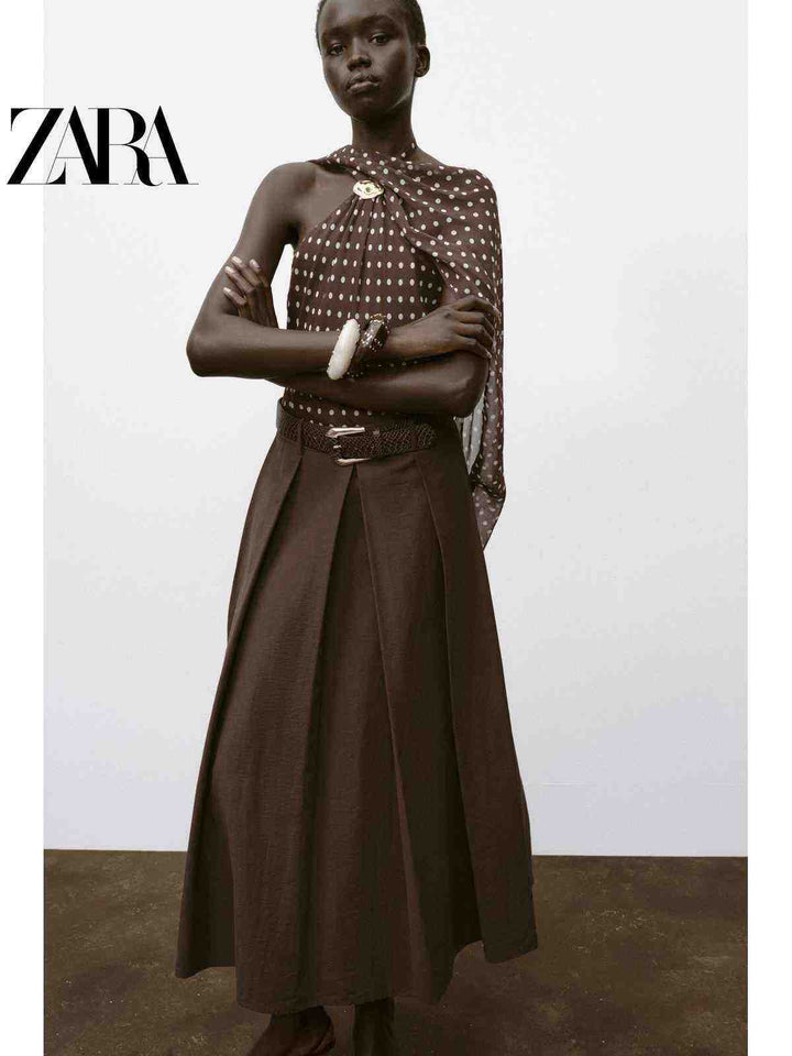 تنورة متوسطة الطول عالية الخصر مع حزام وقلنسوة لفصل الخريف من ZARA2025 للنساء
