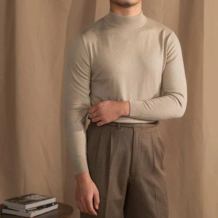 Mr. Lu San's 30% wool half-high neck slim beige sweater for men