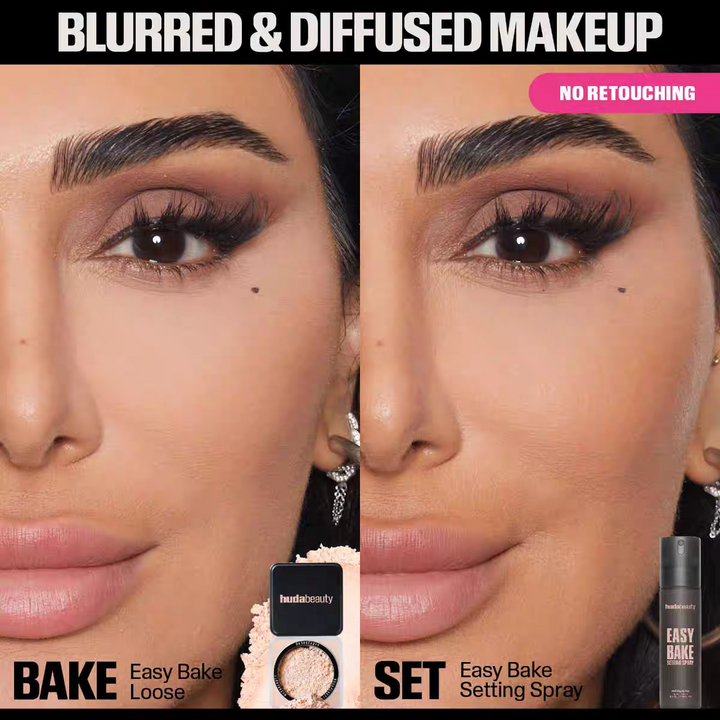 Huda Beauty بخاخ إيزي بيك لتثبيت المكياج طويل الثبات، يخفي المسام، يتحكم في اللمعان، يثبت المكياج لمدة 16 ساعة.