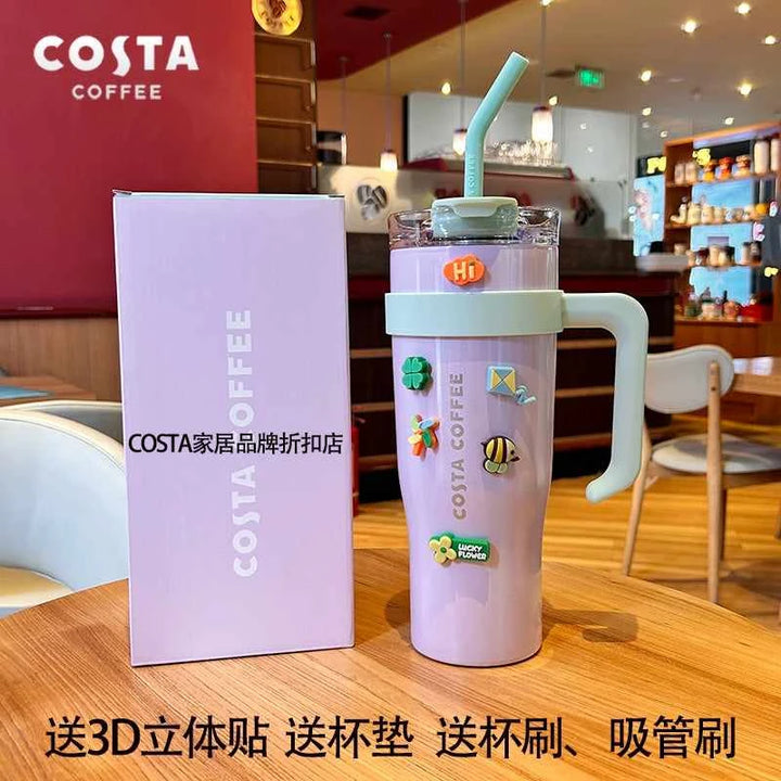 كوب حراري بألوان مبهجة من Costa Coffee&gt;الصور تعرض مجموعة أكواب حرارية من علامة “Costa Coffee” بتصاميم مبهجة وألوان مشرقة مثل الأزرق، الوردي، الأخضر، والأصفر. تأتي الأكواب مع مقبض مريح وغطاء مع شفاطة ماكواب كوستاCostaرفعةكوب حراري بألوان مبهجة من Costa Coffee