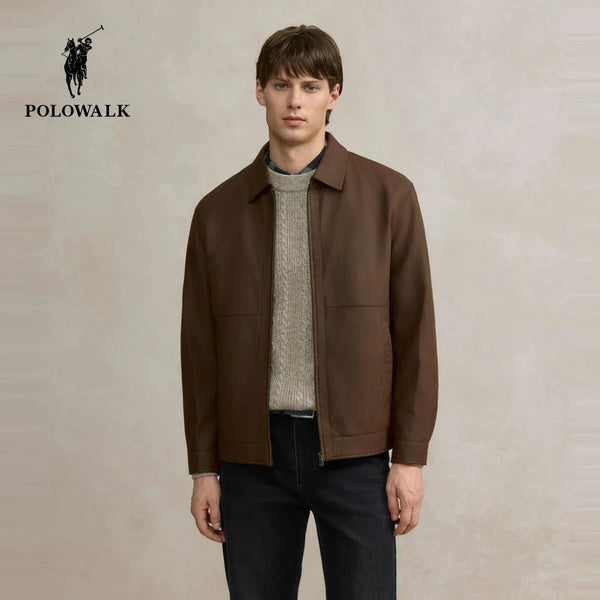 Polowalk جاكيت شامواه رجالي كلاسيكي لون بني فاخر وأنيق