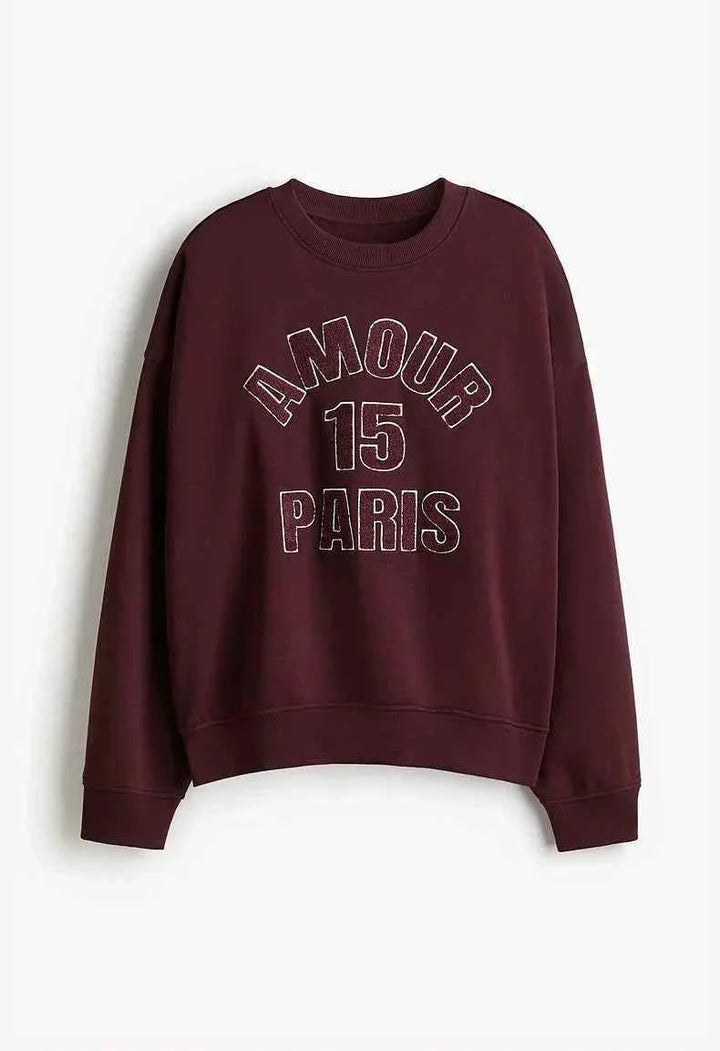 سويت شيرت نسائي كاجوال أصلي من H&M بلون خمري وتصميم كلاسيكي مريح