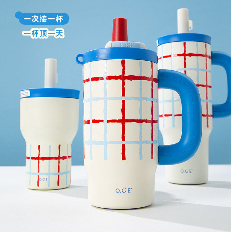 [Second item half price] High-value high-value large-capacity portable 316 stainless steel pop-up lid straw insulated cup