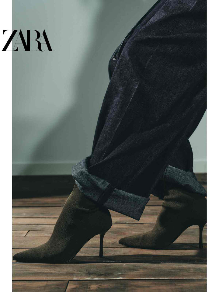 جزمة بوتيه نسائية بكعب مدبب وقماش تصميم سهل الارتداء من ZARA2025 خريف 2025