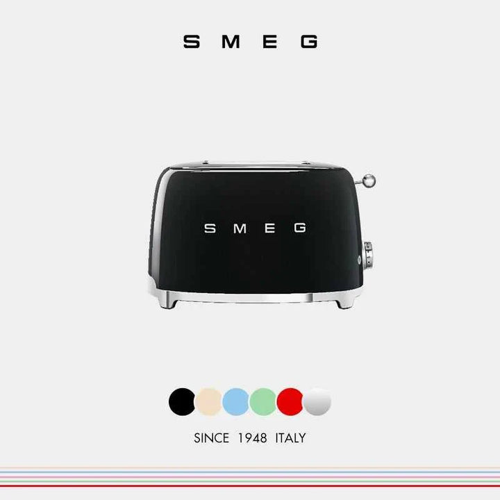 SMEG Italian retro-style bread toaster with wide slots and adjustable heat settings in multiple colors
