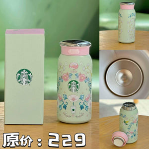 Starbucks cup 2025 spring flower fresh and romantic high-value ceramic mug stainless steel straw tumbler.
