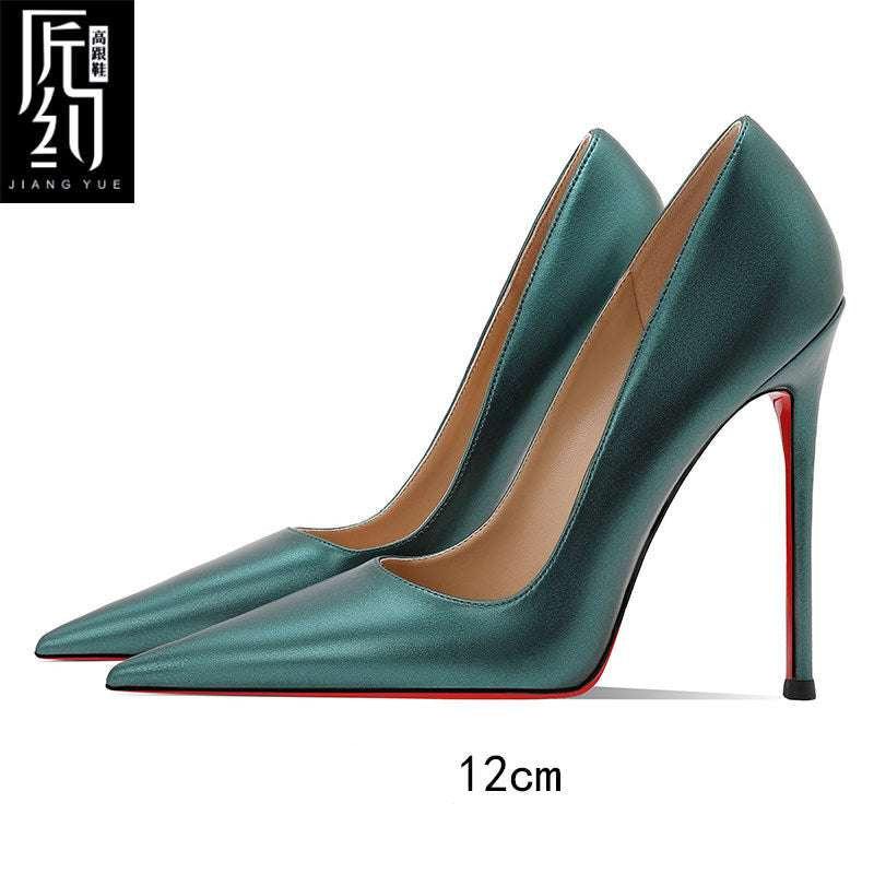 Christiana حذاء Stilettos نسائي كلاسيك بلون أخضر زمردي وكعب أحمر فاخر.