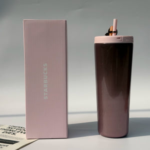Starbucks Cup 20.26 million Flower Rose Realm pink cat-eye stainless steel double-spout straw cup with rose decoration