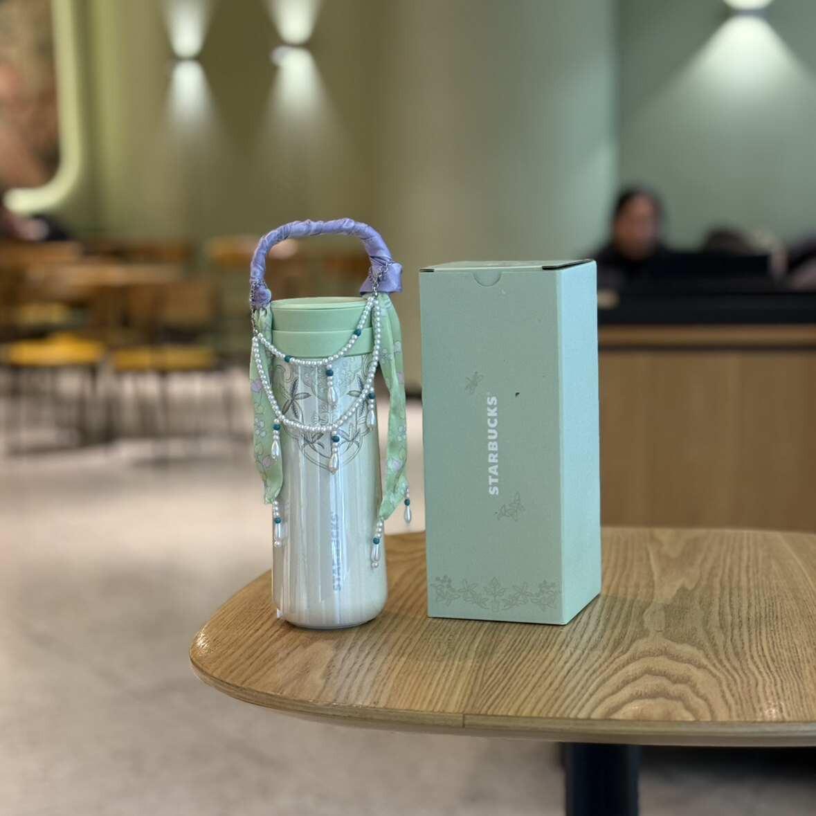 Starbucks cup 2026 spring sequence pattern series national style small fresh ceramic mark stainless steel thermos cup gift box.