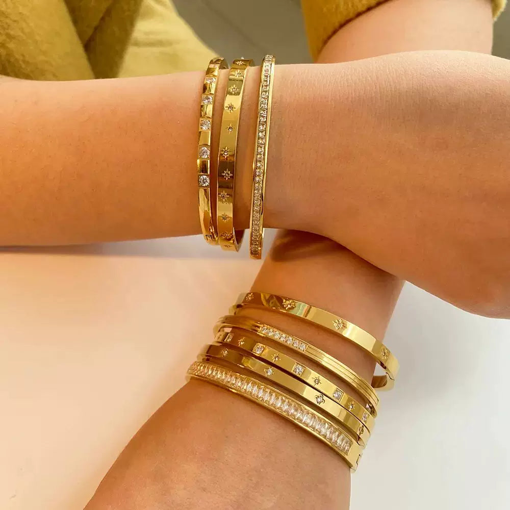 1Pc Waterproof Cubic Zirconia Bangles Stainless Steel Bracel