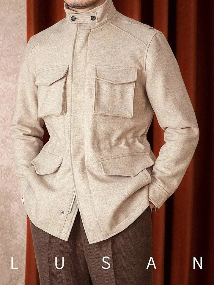 جاكيت شتوي رجالي من الصوف بنسبة 100% تصميم أنيق من Mr. Lusan موديل M65 كلاسيكي slim fit