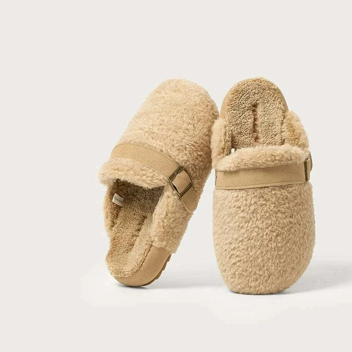 نعال dalaxiong قطنية فاخرة ناعمة باللون البيج مع حزام PU قابل للتعديل ونعل مطاطي مقاوم للانزلاق للراحة والدعم داخل المنزل وخارجه