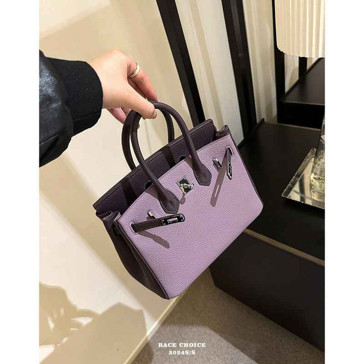 Racechoice Platinum Bag, premium purple cowhide color-blocked mini tote for women, 2025.