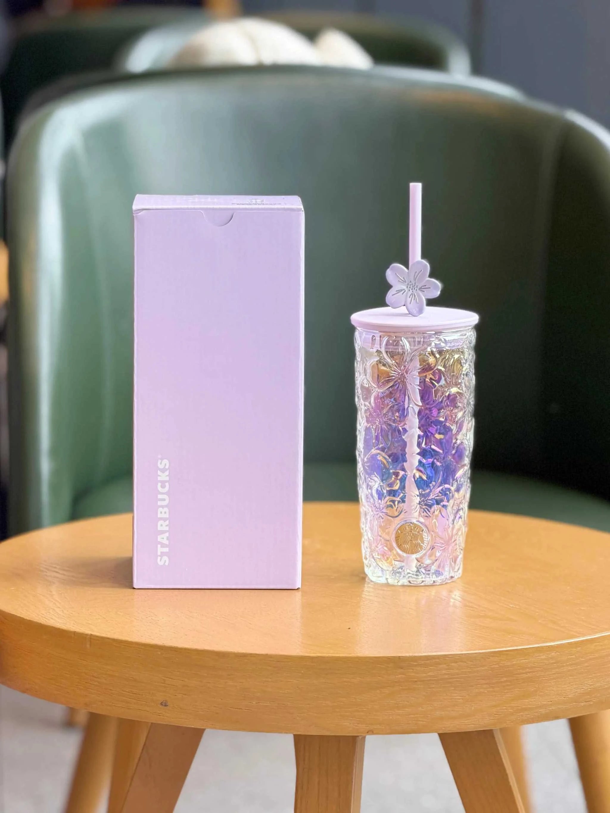 Starbucks cup 2026 Twilight cherry blossom fluttering small fresh ins embossed cherry blossom table cup glass straw water cup.