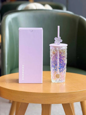 Starbucks cup 2026 Twilight cherry blossom fluttering small fresh ins embossed cherry blossom table cup glass straw water cup.