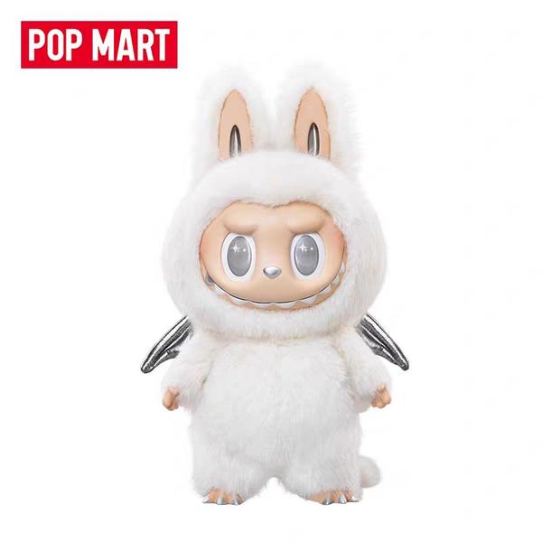Pop Mart THE MONSTERS - I FOUND YOU Vinyl Face Doll in white bunny costume with angel wings.