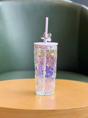 Starbucks cup 2026 Twilight cherry blossom fluttering small fresh ins embossed cherry blossom table cup glass straw water cup.