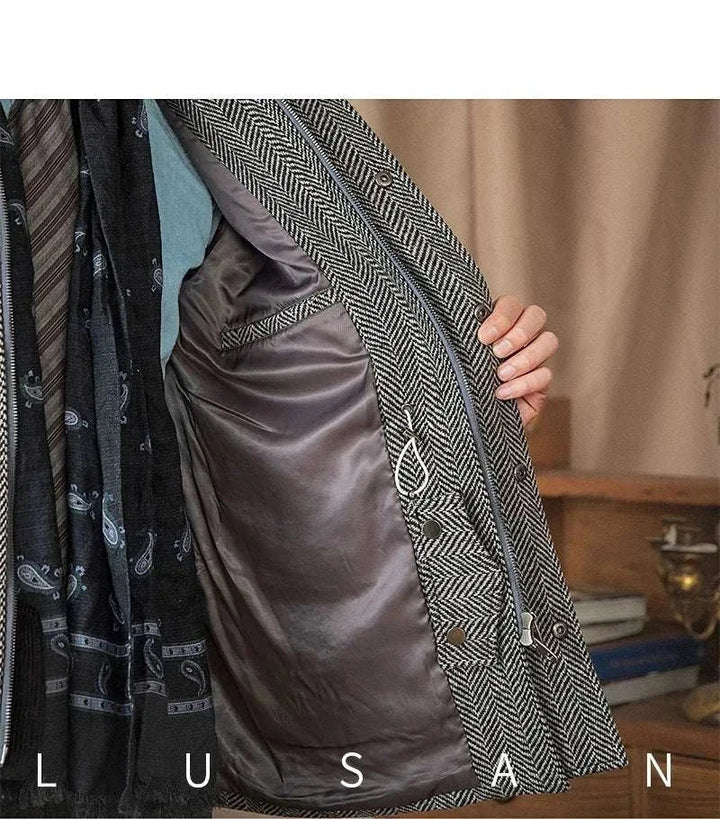Mr. Lusan 100% wool جاكيت with elegant Italian herringbone pattern and satin lining