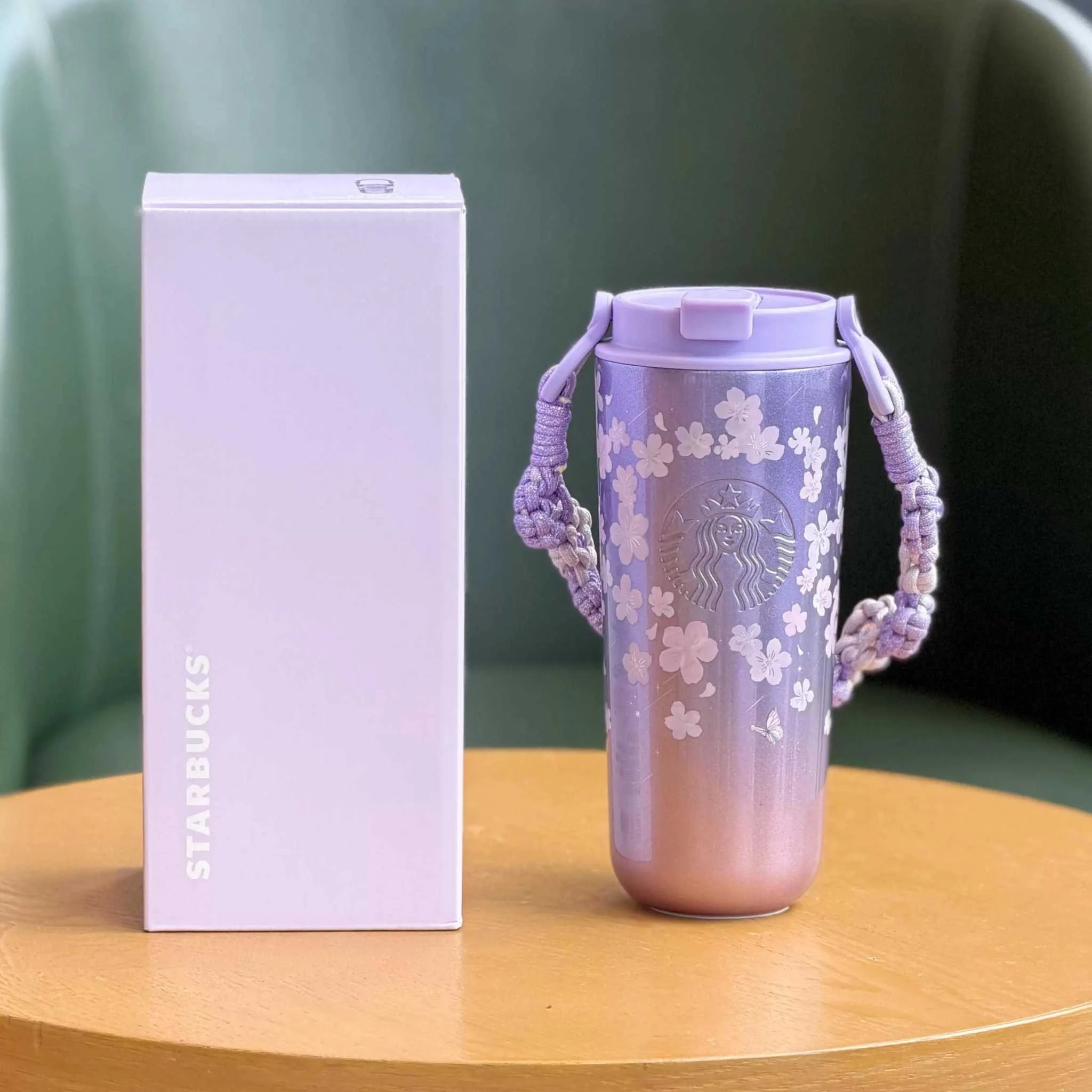 Starbucks Cup 2026 Twilight Cherry Blossom Graceful Gradual Purple Cherry Blossom Large-capacity Car Portable Double Drinking Spout Accompanying Water Cup.