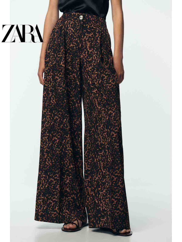 بنطال واسع بقصة فضفاضة بطباعة حيوانات من مجموعة ZARA2025 Fall للنساء