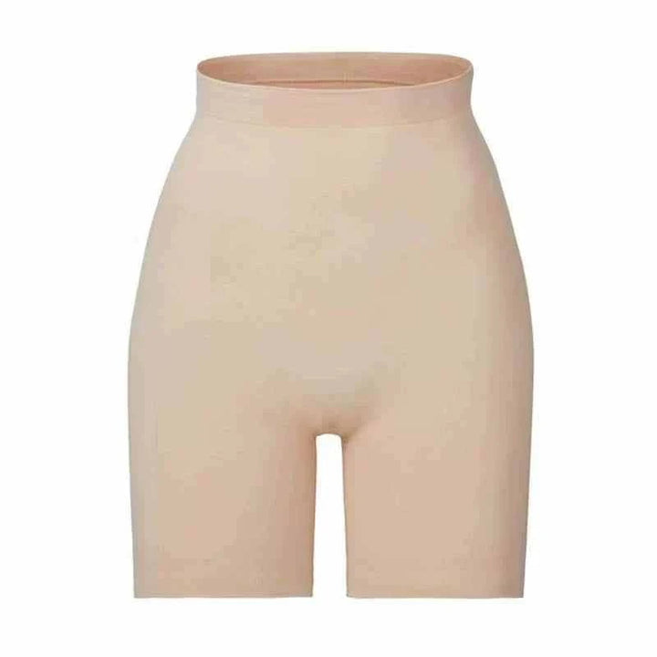 Beige high-waist body shaping shorts shapewear with smooth seamless edges for daily comfort and tummy support