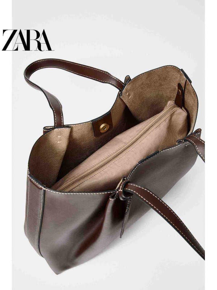ZARA2025 Autumn New Women's Bag Chocolate Color Large Capacity Shoulder Tote Bag 6012511 721