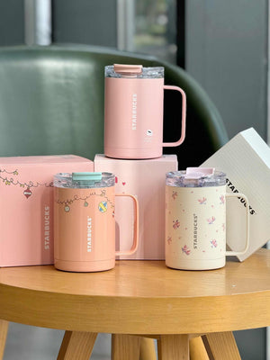 Starbucks Cup 2025 Garden Dance Fresh Handle Portable Office Home Stainless Steel Double Spout Tabletop Cup.