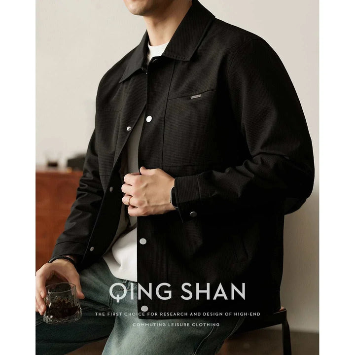 جاكيت رجالي كاجوال أسود من قماش بوليستر فاخر مقاوم للتجعد يناسب العمل والجامعة والمشاوير اليومية