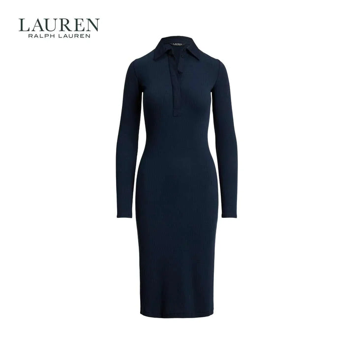 فستان نسائي لورين كحلي طويل بأكمام وتصميم نحيف يناسب العمل والمناسبات اليومية