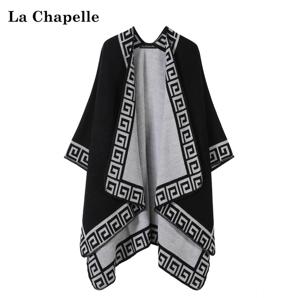 كيب نسائي من La Chapelle بالأسود والرمادي، منظر أمامي على سطح مستو
