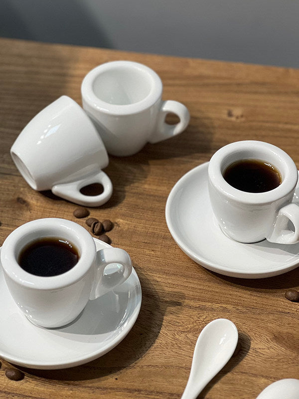 Simple White Competition Grade 9MM Extra Thick Coffee Mug 60ML Commercial Espresso Cup Saucer Hand PP Cup