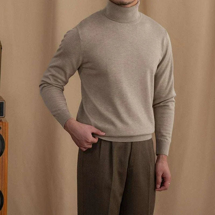 Mr. Lusan British sweater beige high neck ribbed cuffs soft knit winter wear